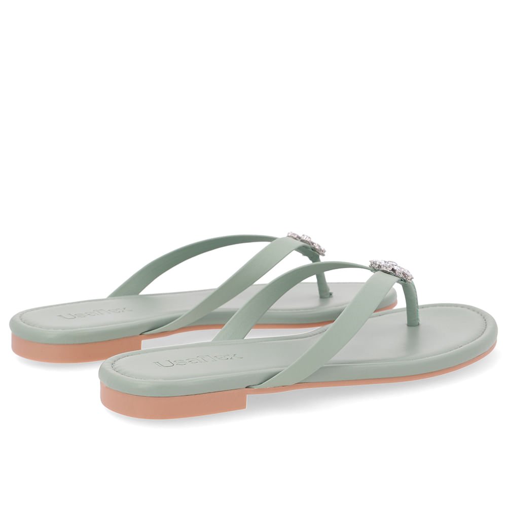 Chinelo Rasteiro Couro Verde Verde 3