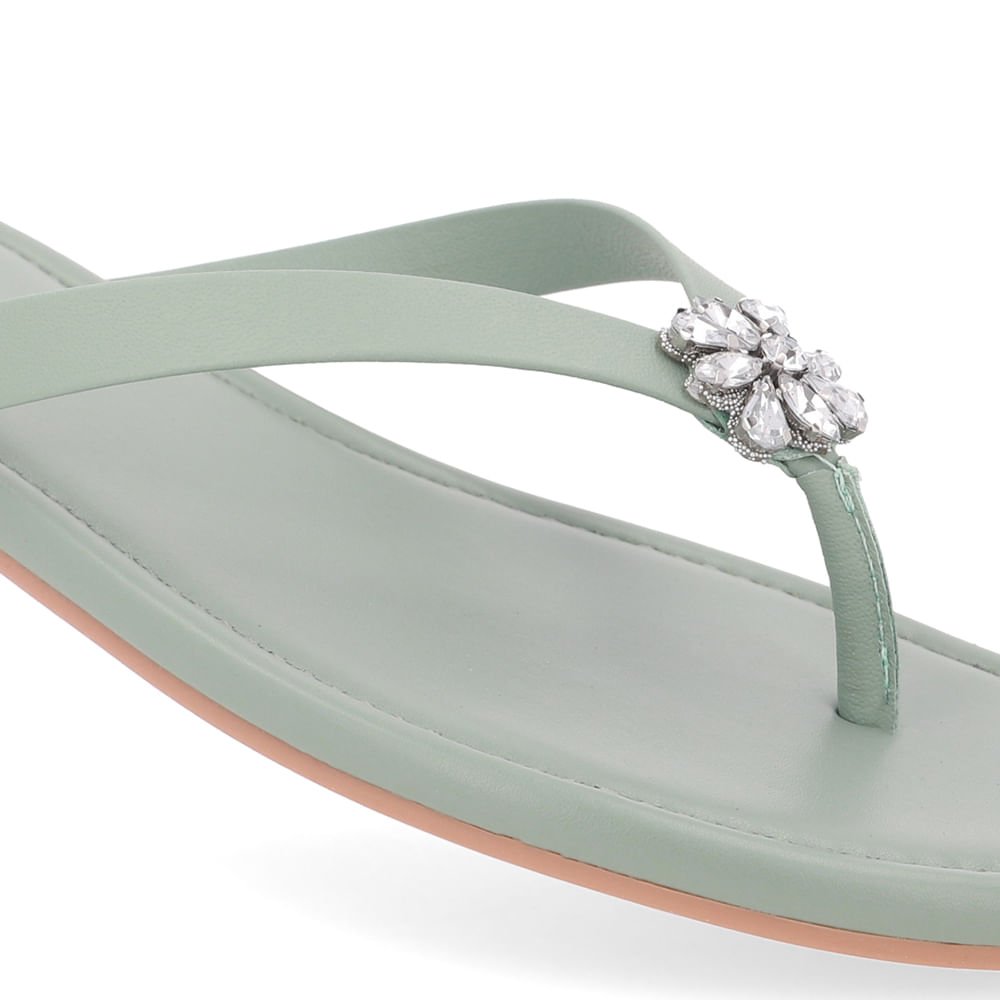 Chinelo Rasteiro Couro Verde Verde 4