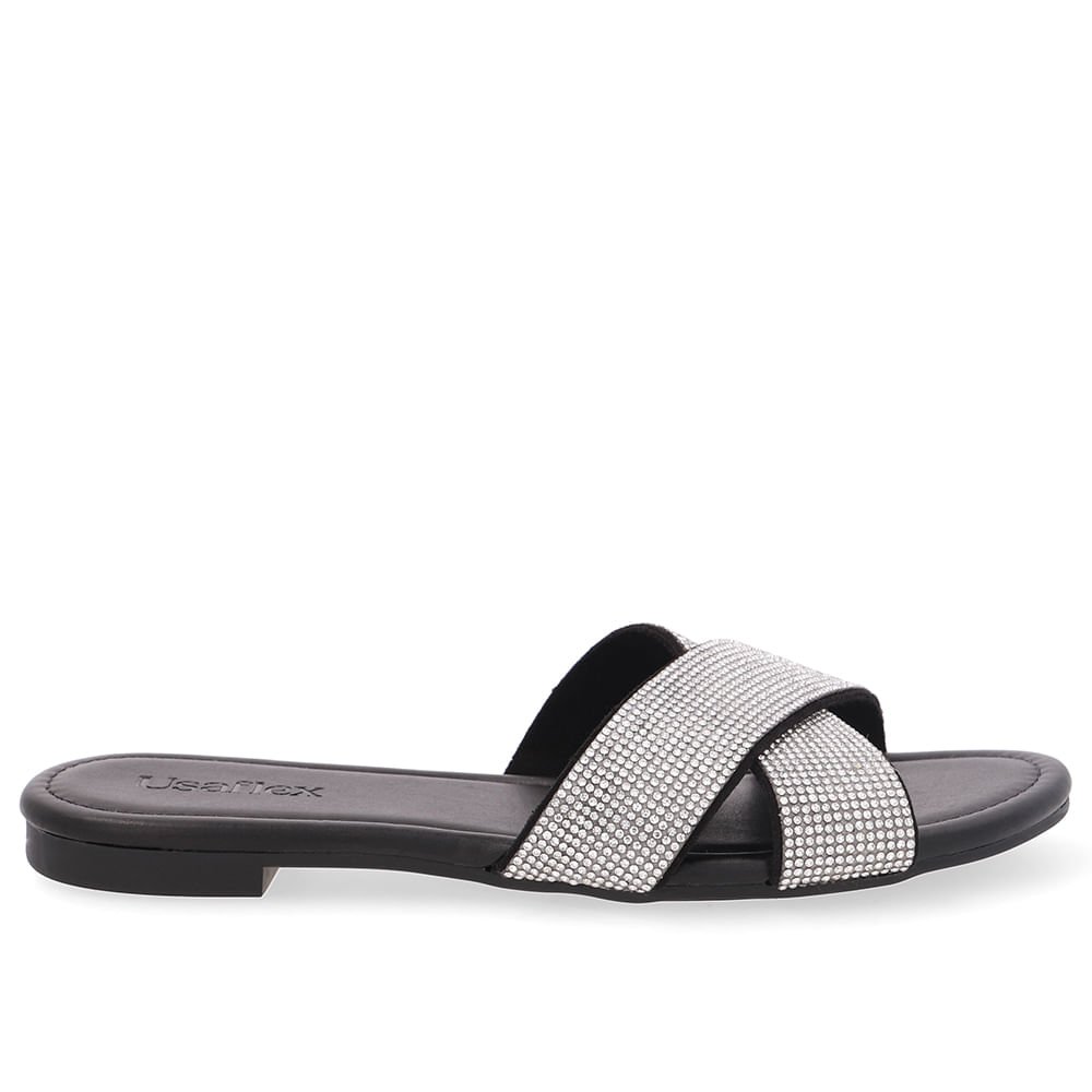 Slide Preto Rasteiro Tira Strass