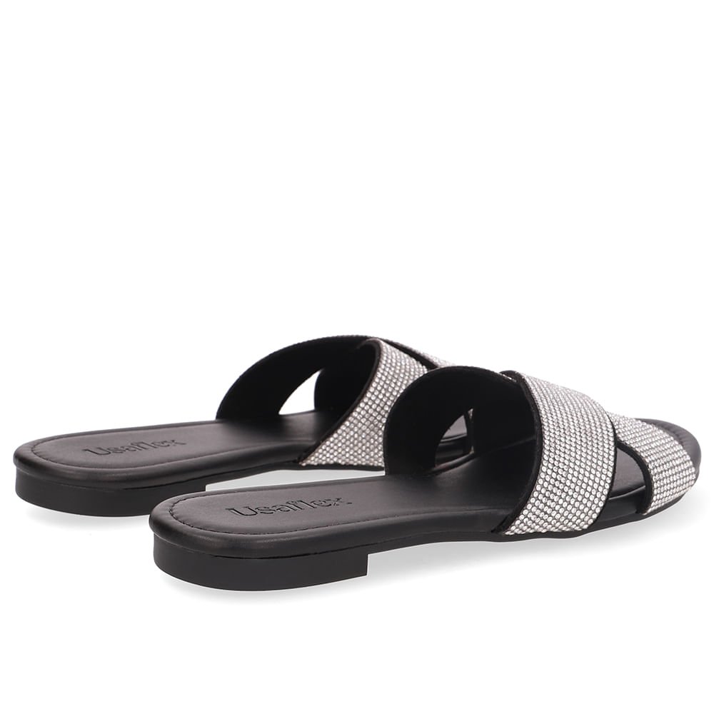 Slide Preto Rasteiro Tira Strass Prata 3