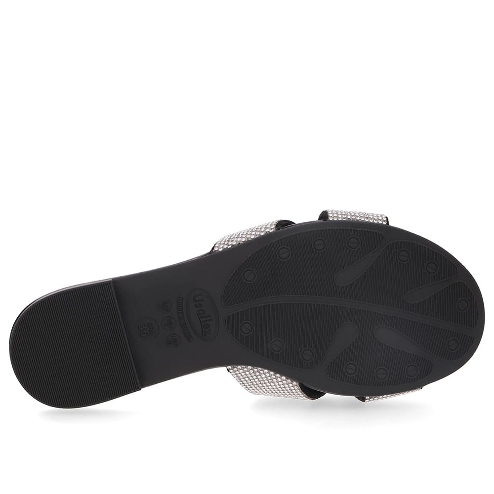 Slide Preto Rasteiro Tira Strass Prata 5