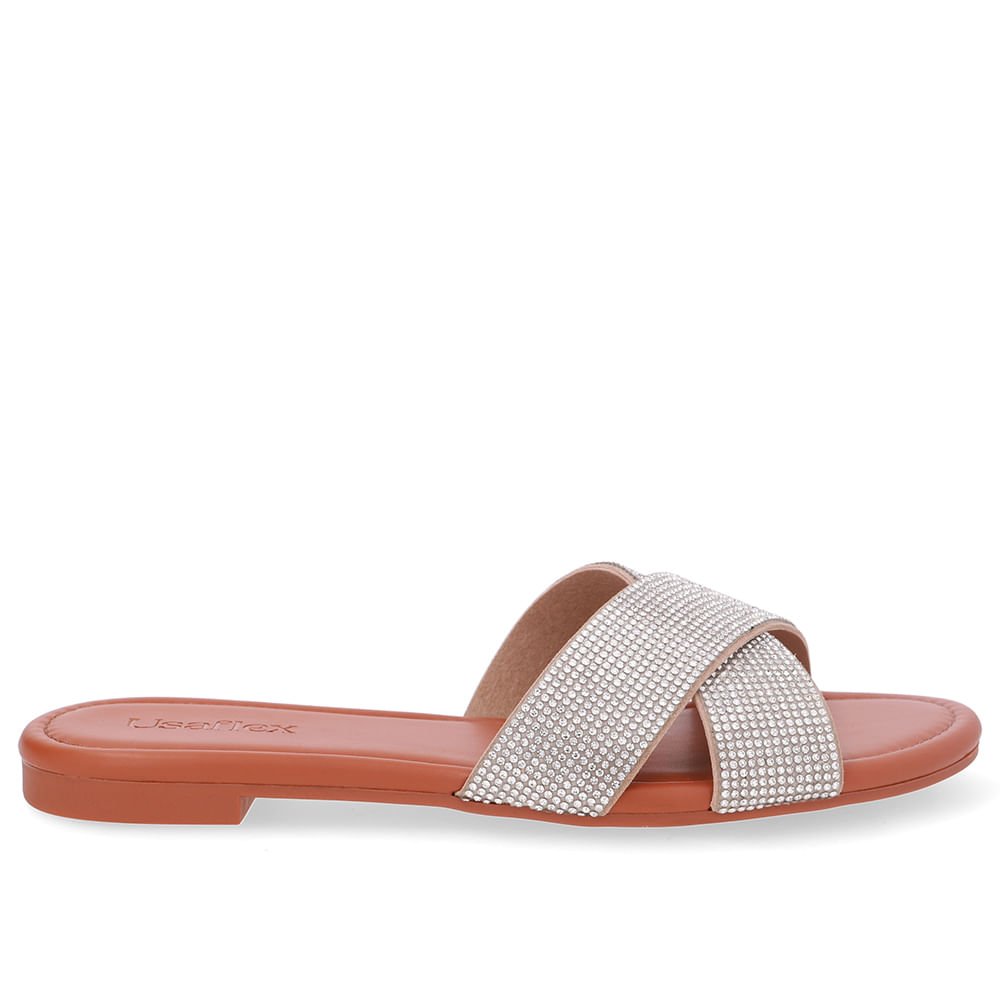 Slide Marrom Rasteiro Tira Strass