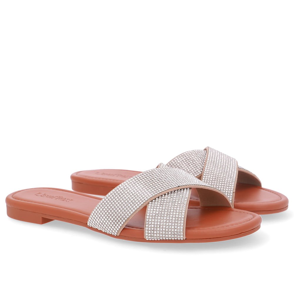 Slide Marrom Rasteiro Tira Strass Marrom 2