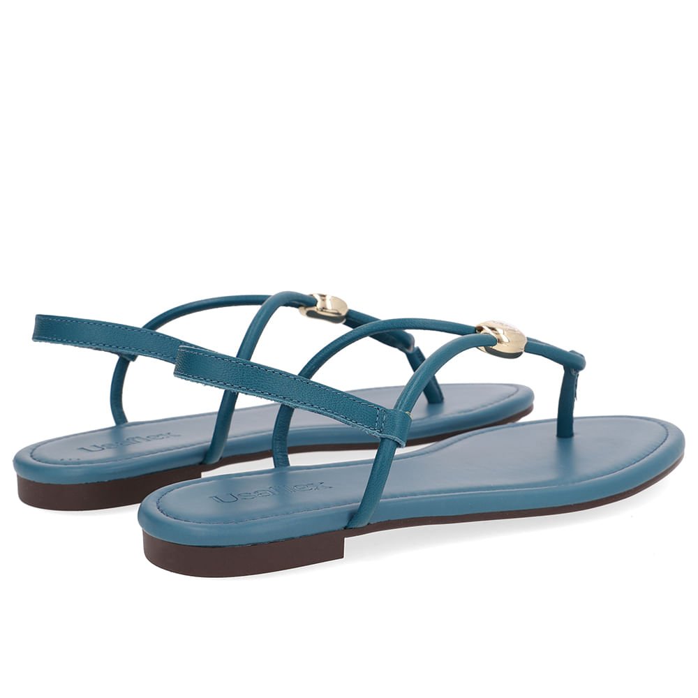 Sandália Rasteira Couro Azul Enfeite Azul 3