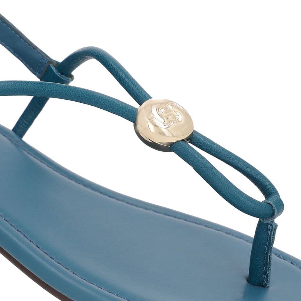 Sandália Rasteira Couro Azul Enfeite Azul 4