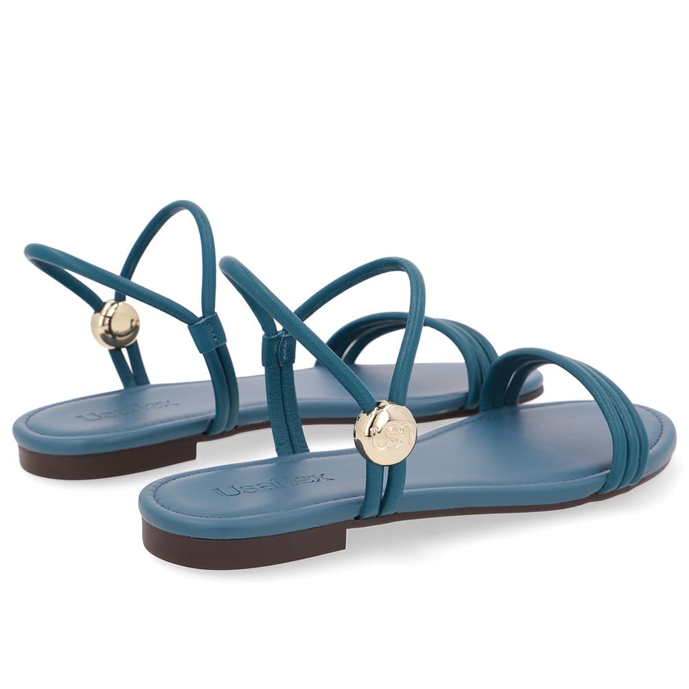 Sandália Rasteira Couro Tiras Azul Azul 3
