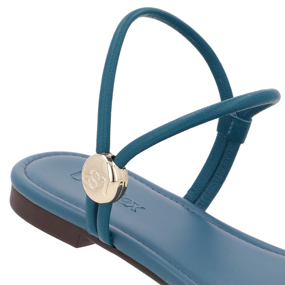 Sandália Rasteira Couro Tiras Azul Azul 4