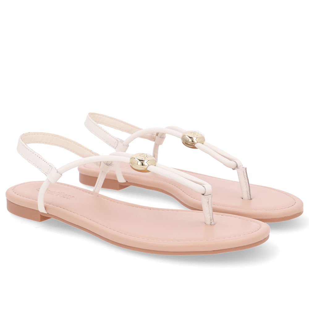 Sandália Rasteira Couro Branca Marfim Enfeite Branco 2