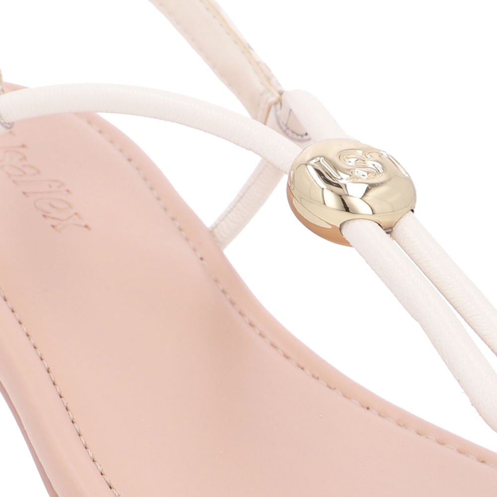 Sandália Rasteira Couro Branca Marfim Enfeite Branco 4