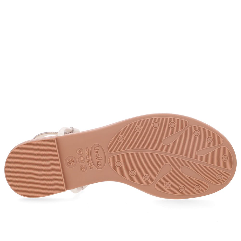 Sandália Rasteira Couro Branca Marfim Enfeite Branco 5