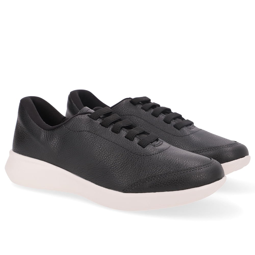 Tênis Couro Preto Cadarço Elástico Preto 2