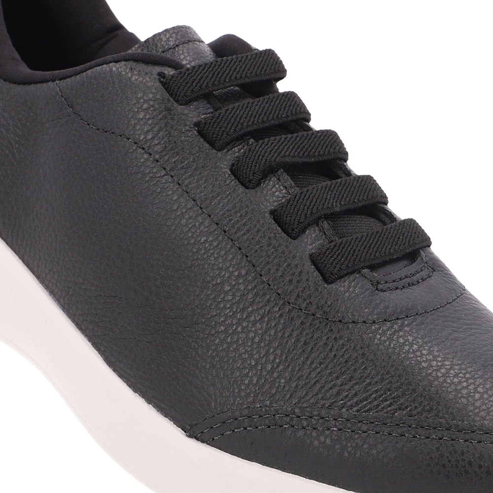 Tênis Couro Preto Cadarço Elástico Preto 4