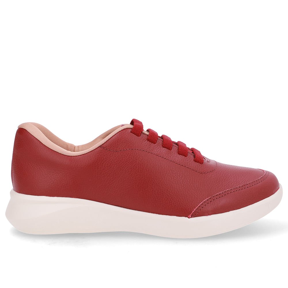 Tênis Couro Vermelho Cadarço Elástico