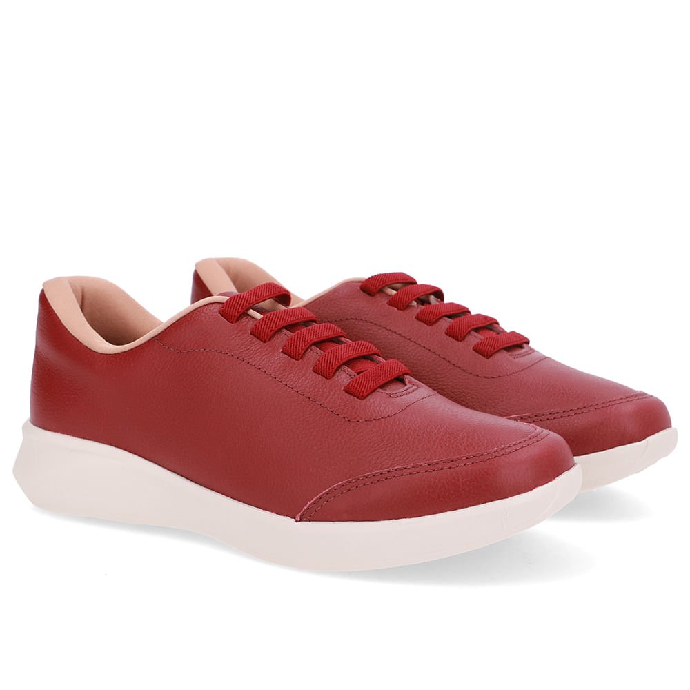 Tênis Couro Vermelho Cadarço Elástico Vermelho 2