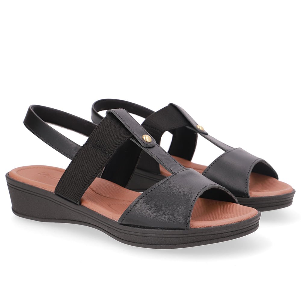 Sandália Salto Baixo Couro Preto Preto 2