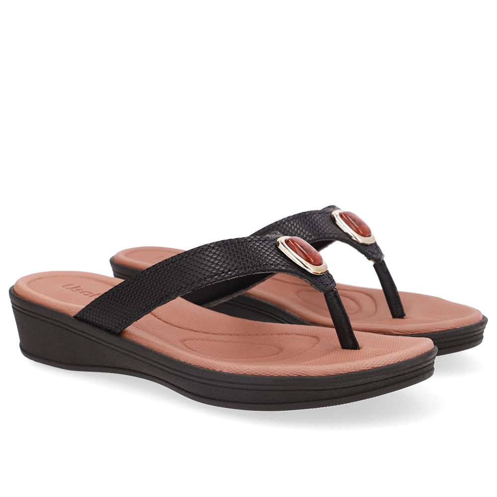 Chinelo Preto Couro Básico Preto 2