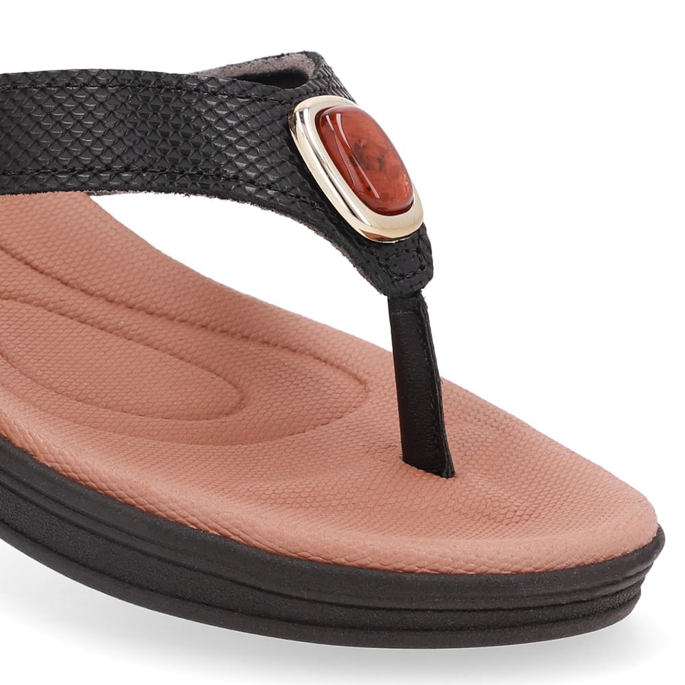 Chinelo Preto Couro Básico Preto 4
