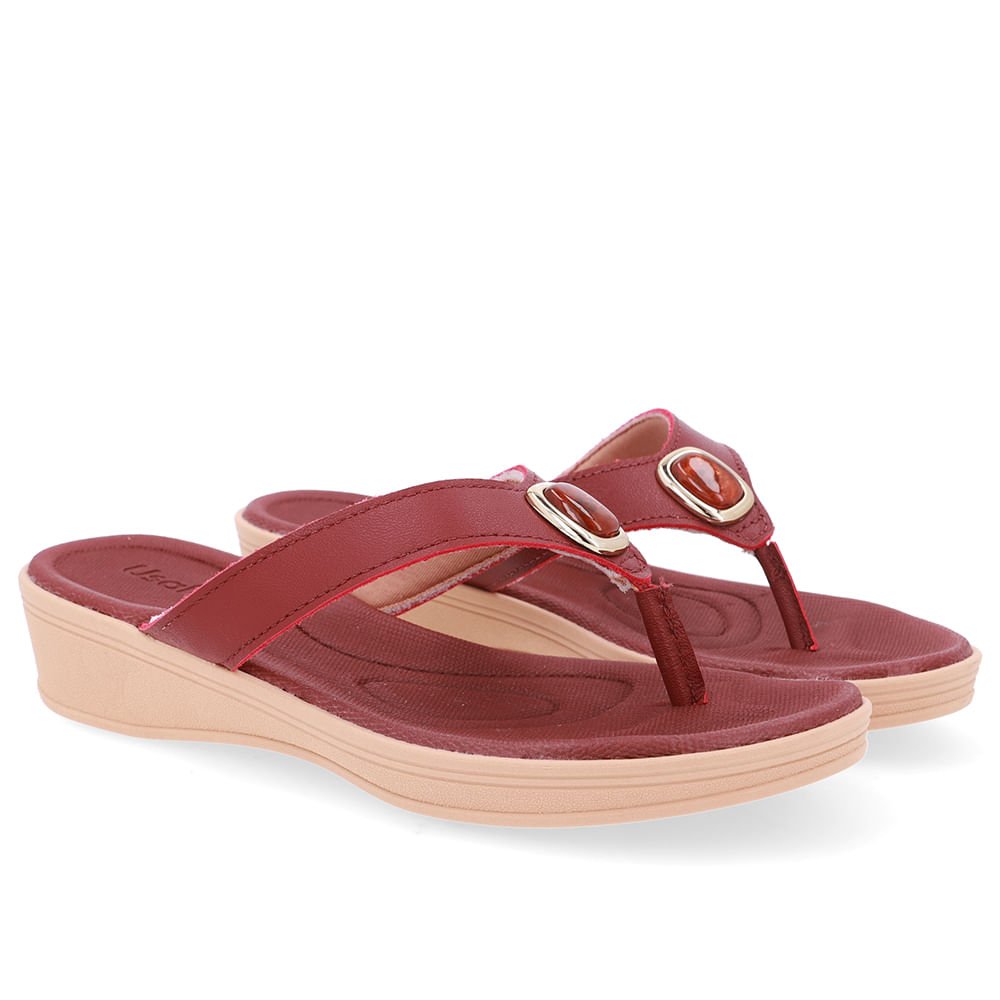 Chinelo Vermelho Couro Básico Vermelho 2