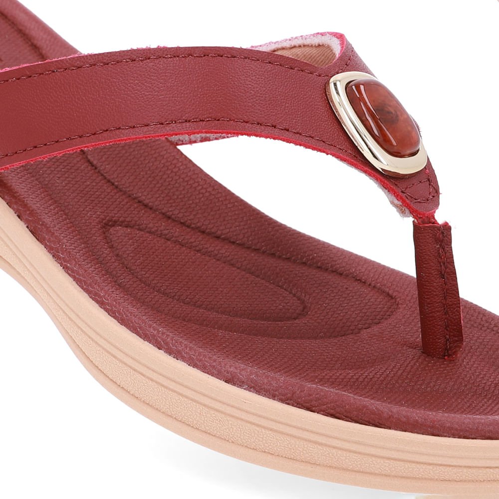Chinelo Vermelho Couro Básico Vermelho 4