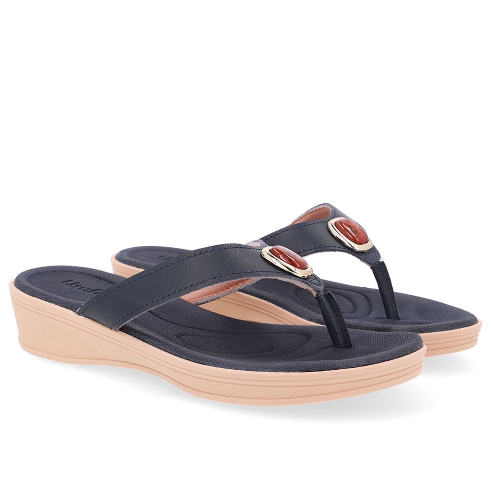 Chinelo Azul Couro Básico Azul 2