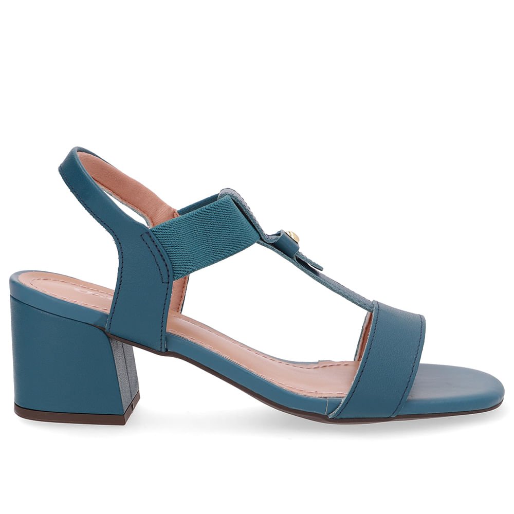 Sandália Couro Azul Tira Elástico