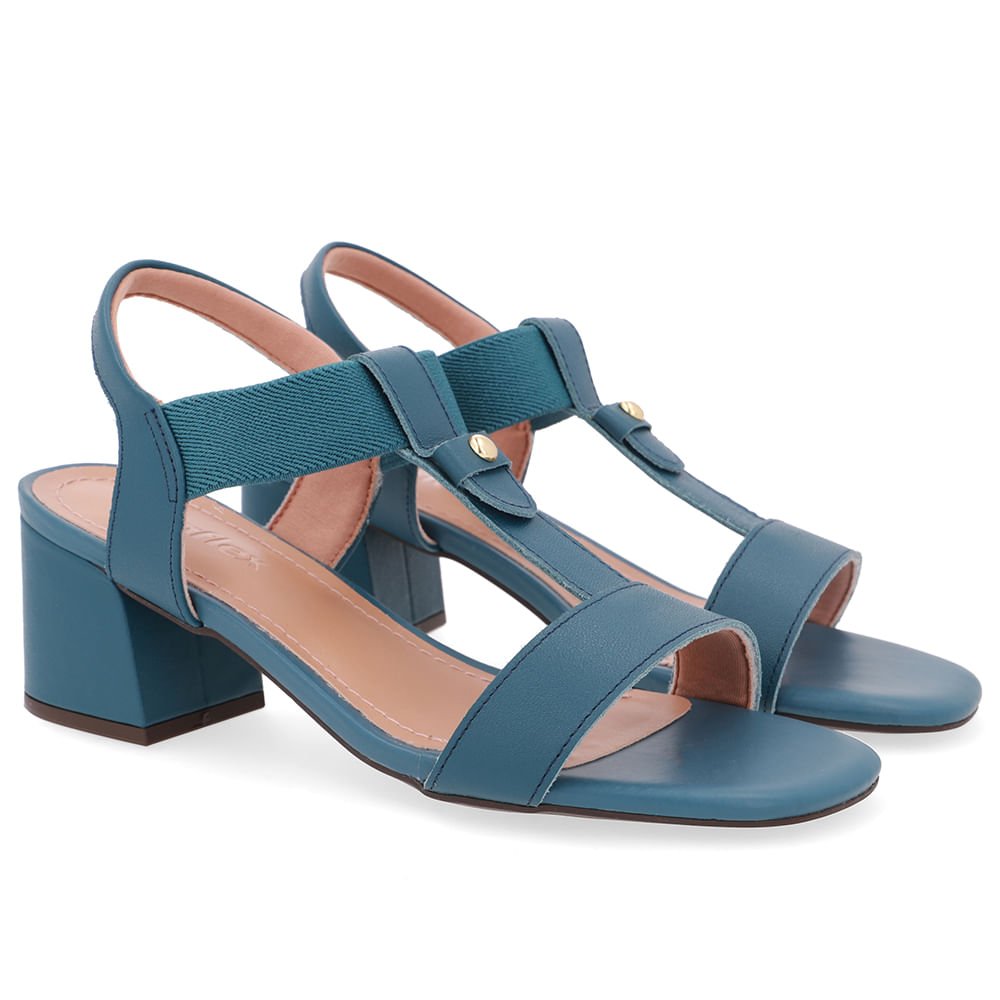 Sandália Couro Azul Tira Elástico Azul 2
