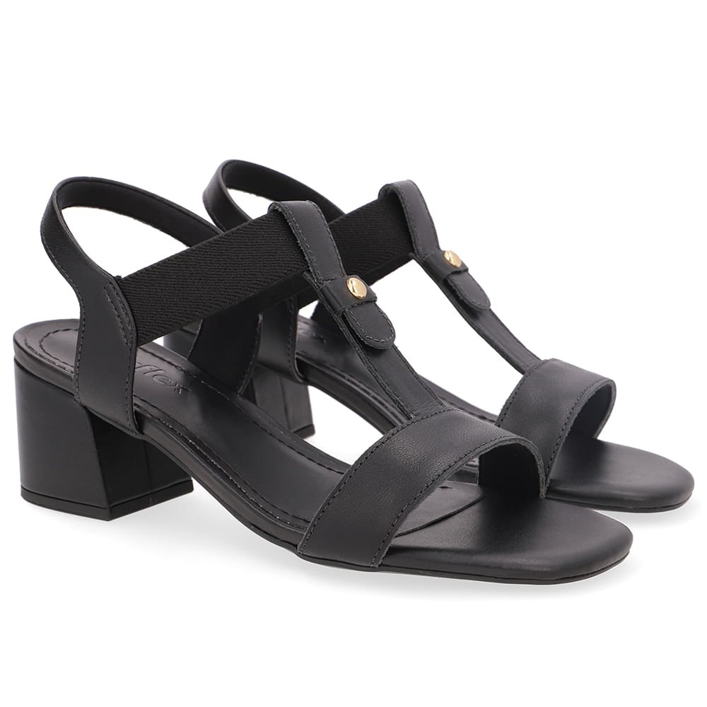 Sandália Couro Preta Tira Elástico Preto 2