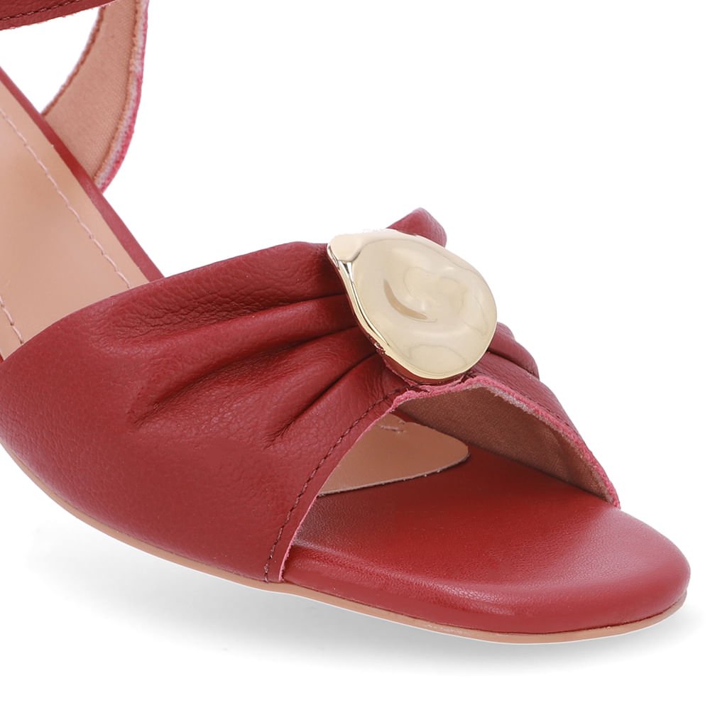 Sandália Couro Vermelha Tira Elástico Vermelho 4