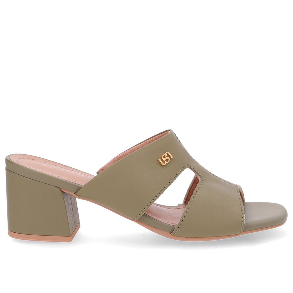 Tamanco Salto Bloco Couro Verde Recorte