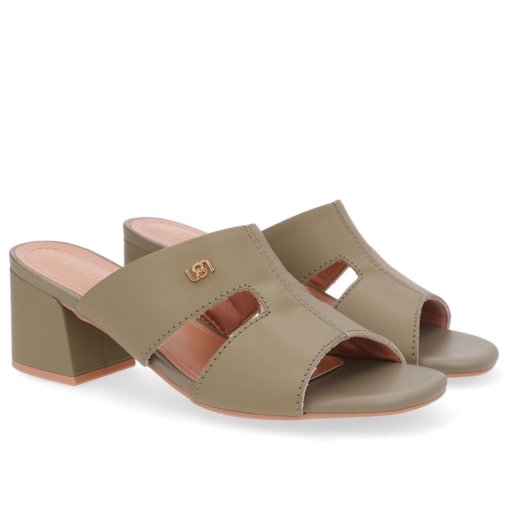 Tamanco Salto Bloco Couro Verde Recorte Verde 2