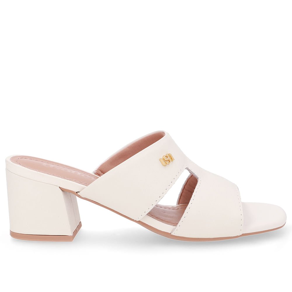 Tamanco Salto Bloco Couro Branco Marfim Recorte