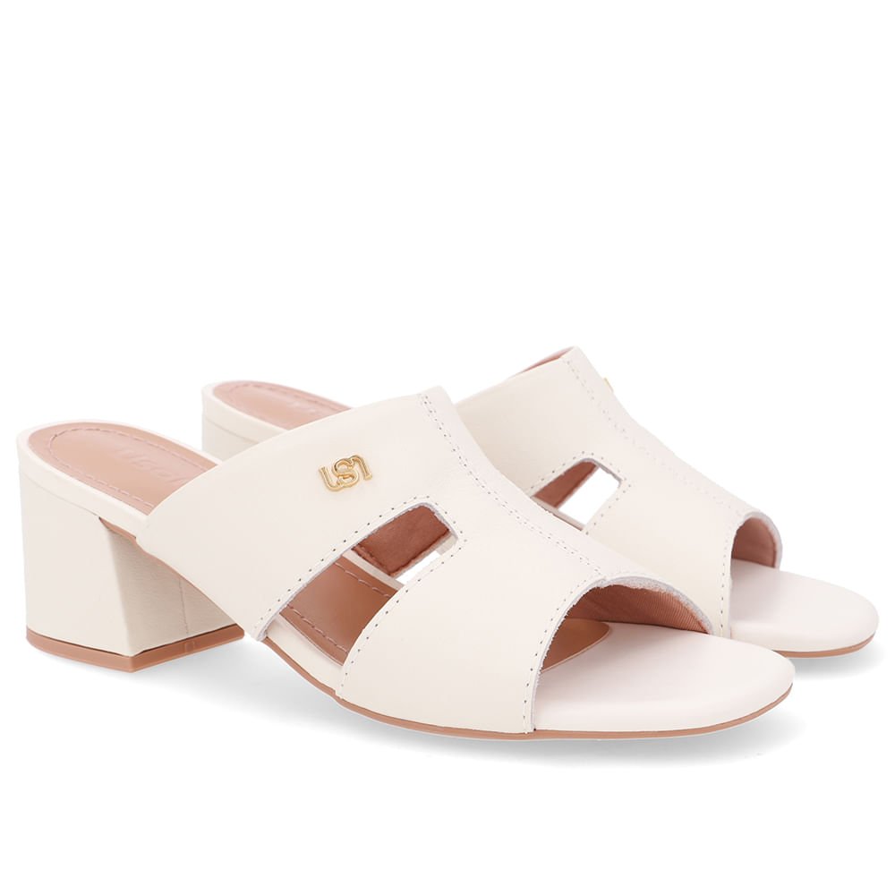 Tamanco Salto Bloco Couro Branco Marfim Recorte Branco 2