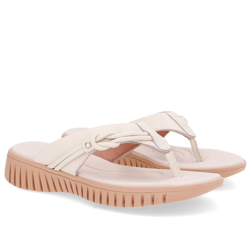 Chinelo Branco Marfim Couro Tira Enfeite Marfim 2