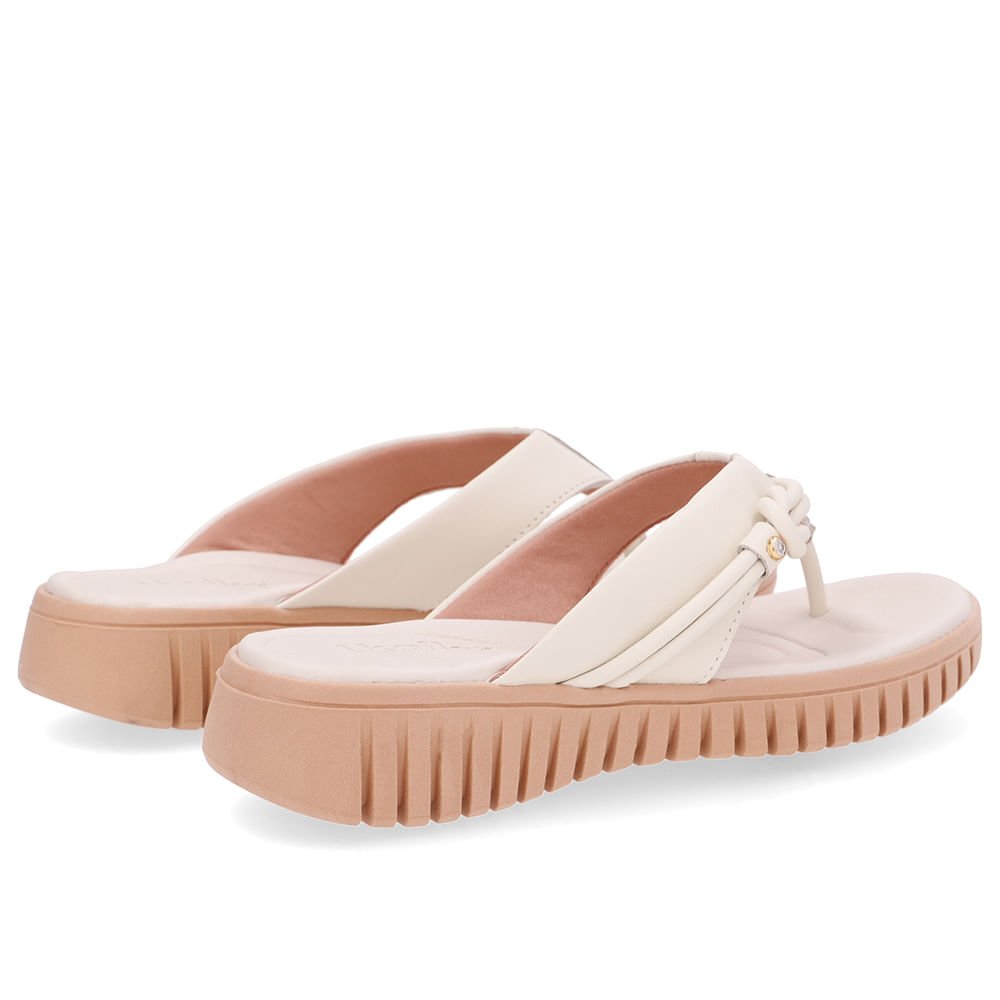 Chinelo Branco Marfim Couro Tira Enfeite Marfim 3