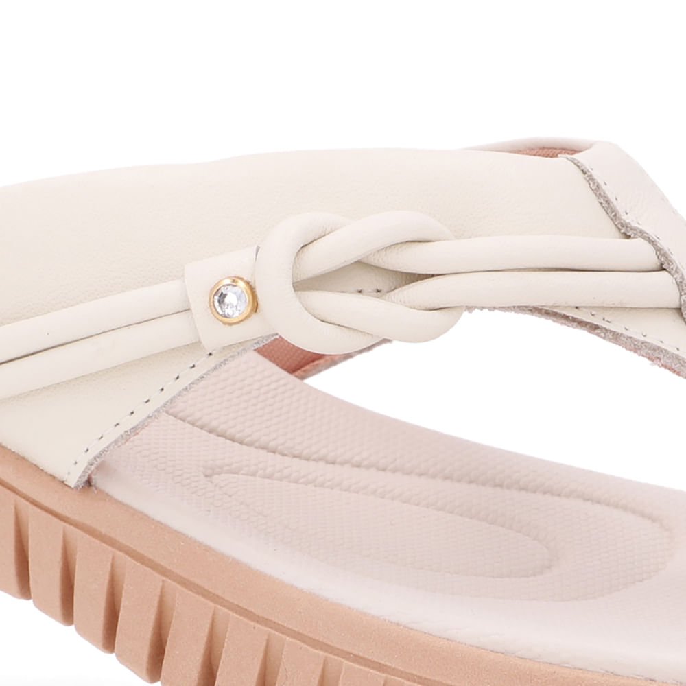 Chinelo Branco Marfim Couro Tira Enfeite Marfim 4