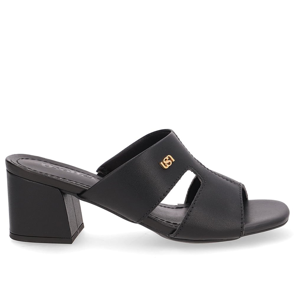 Tamanco Salto Bloco Couro Preto Recorte