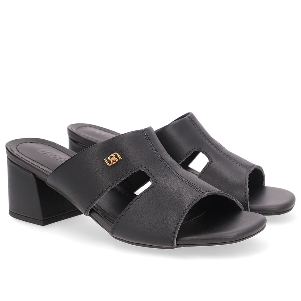 Tamanco Salto Bloco Couro Preto Recorte Preto 2