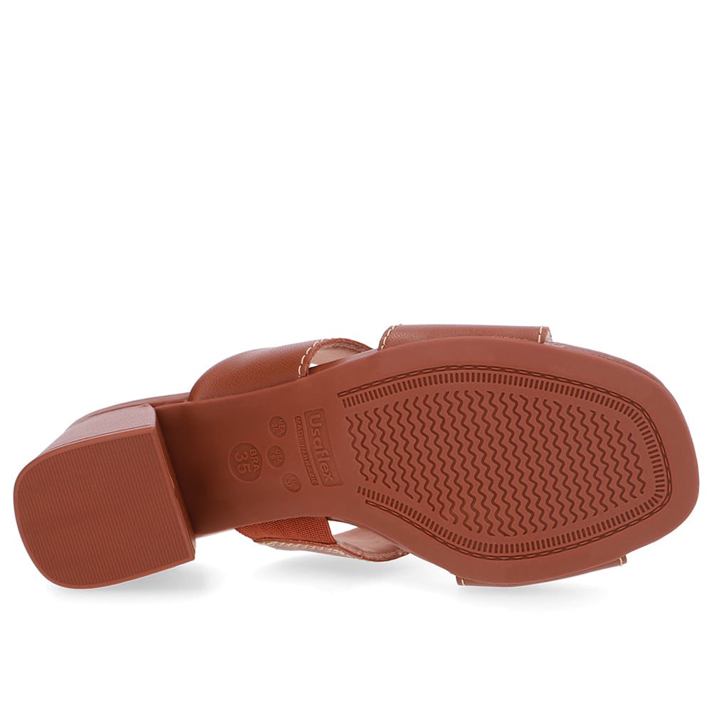 Tamanco Salto Bloco Couro Marrom Recorte Marrom 5