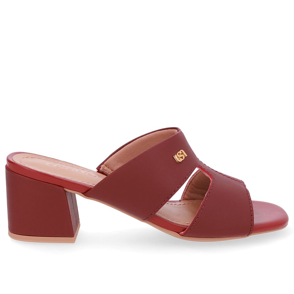 Tamanco Salto Bloco Couro Vermelho Recorte