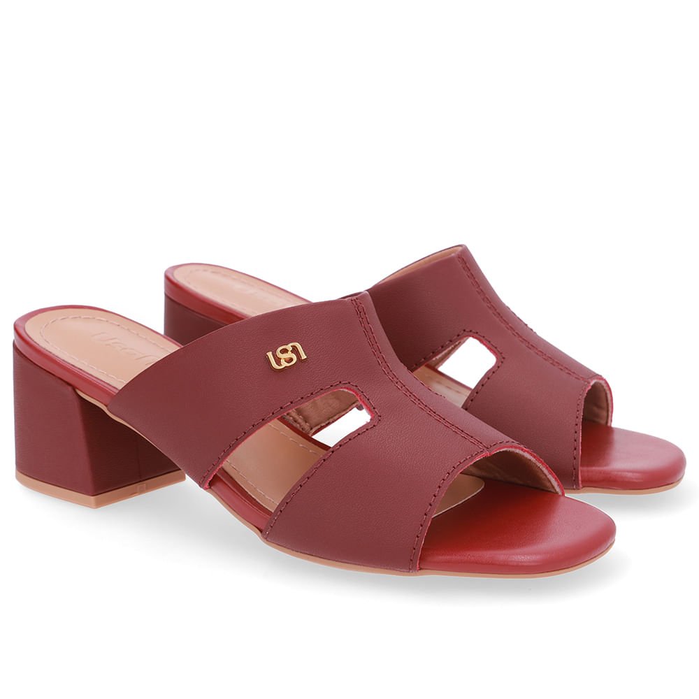 Tamanco Salto Bloco Couro Vermelho Recorte Vermelho 2