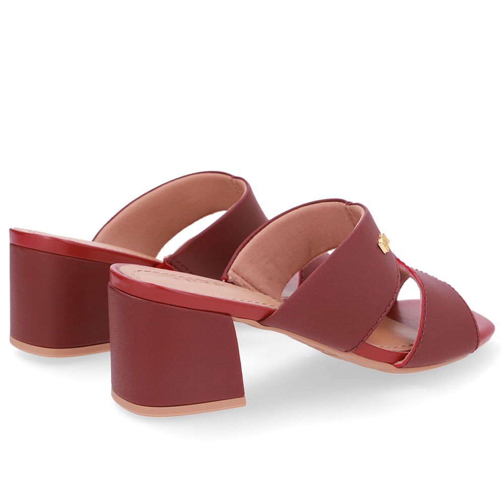 Tamanco Salto Bloco Couro Vermelho Recorte Vermelho 3