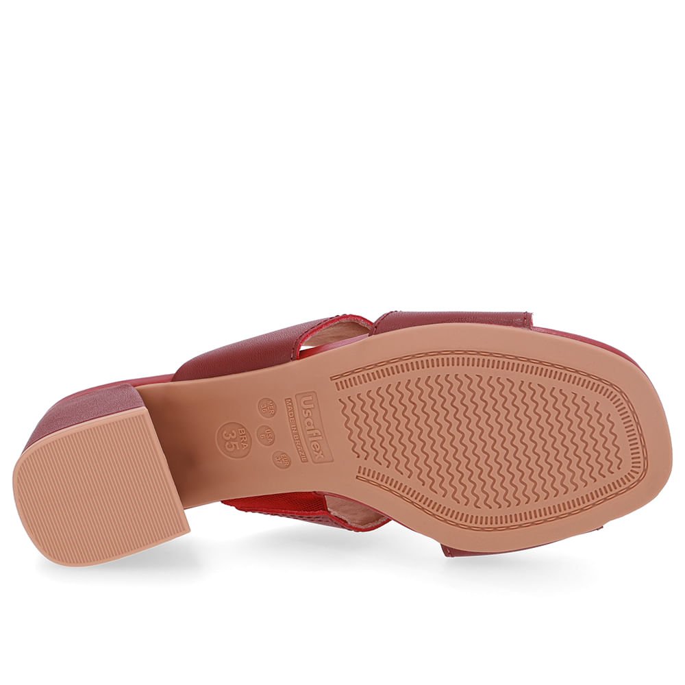 Tamanco Salto Bloco Couro Vermelho Recorte Vermelho 5