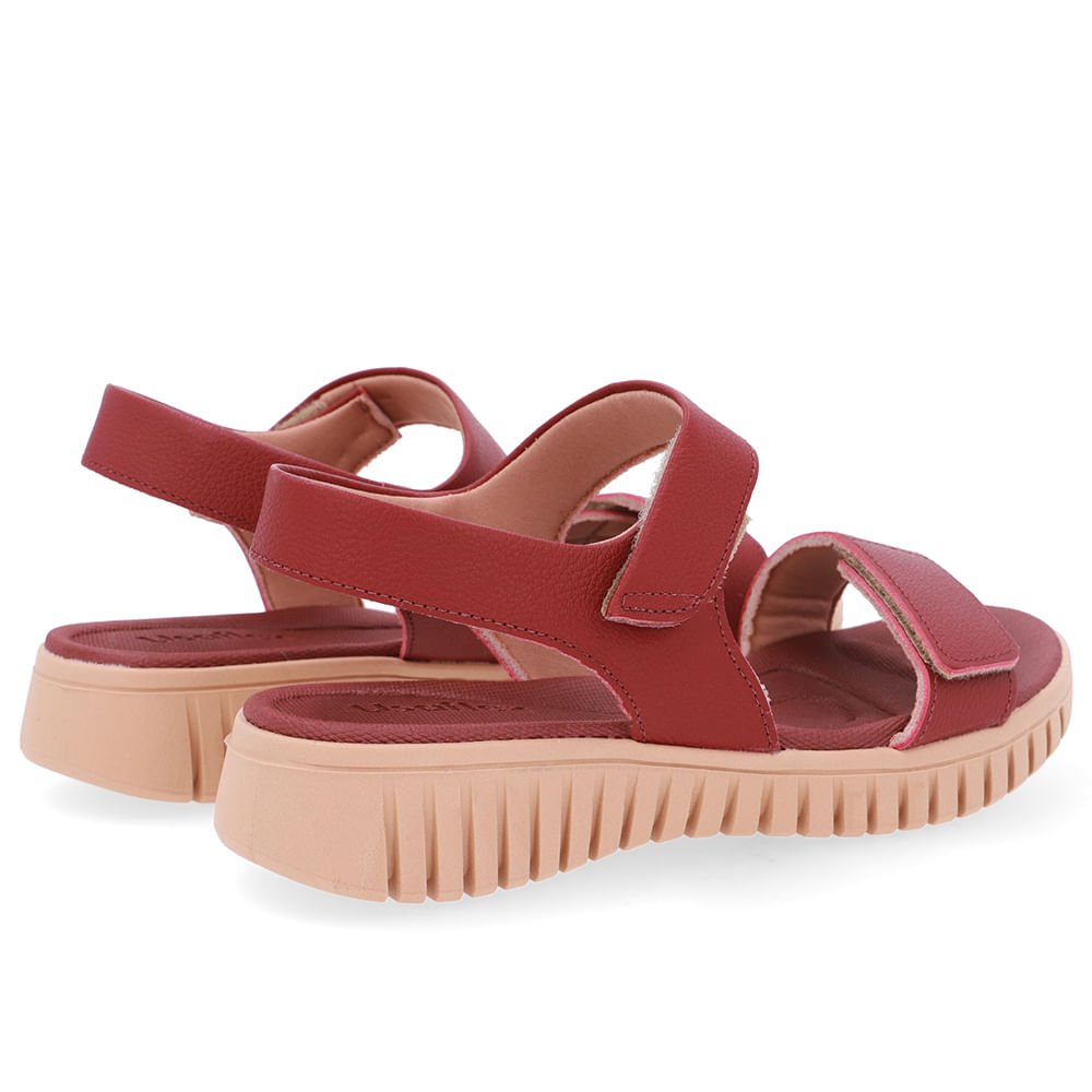 Sandália Tiras Fecho-Flex Couro Vermelha Vermelho 3