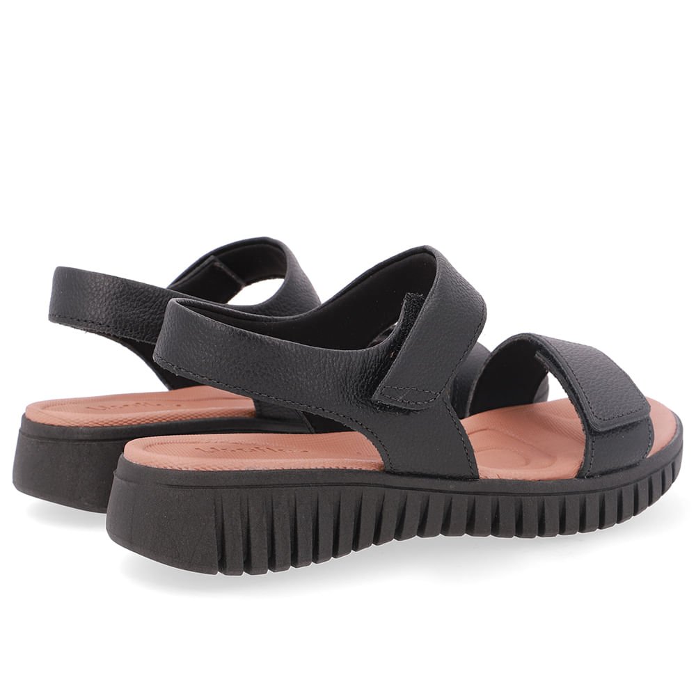 Sandália Tiras Fecho-Flex Couro Preta Preto 3