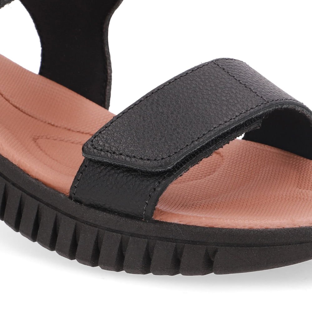 Sandália Tiras Fecho-Flex Couro Preta Preto 4