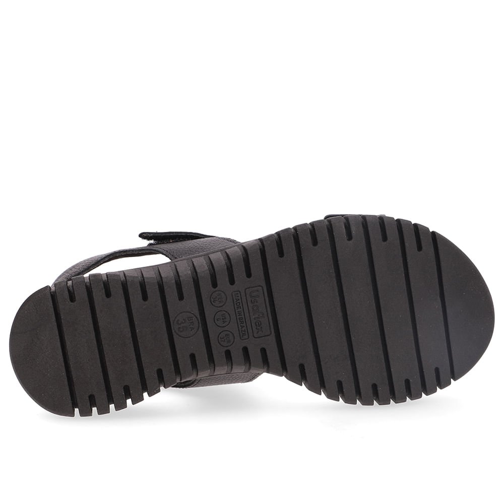 Sandália Tiras Fecho-Flex Couro Preta Preto 5