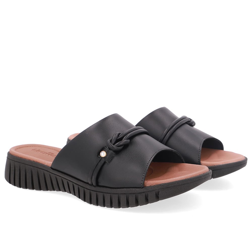 Tamanco Salto Plataforma Couro Preto Tira Preto 2