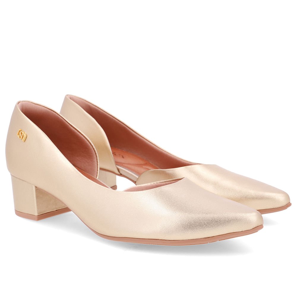 Scarpin Couro Dourado Recorte Lateral Dourado 2