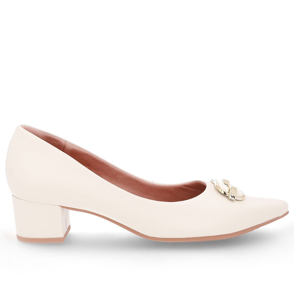 Scarpin Couro Branco Marfim Bico Fino