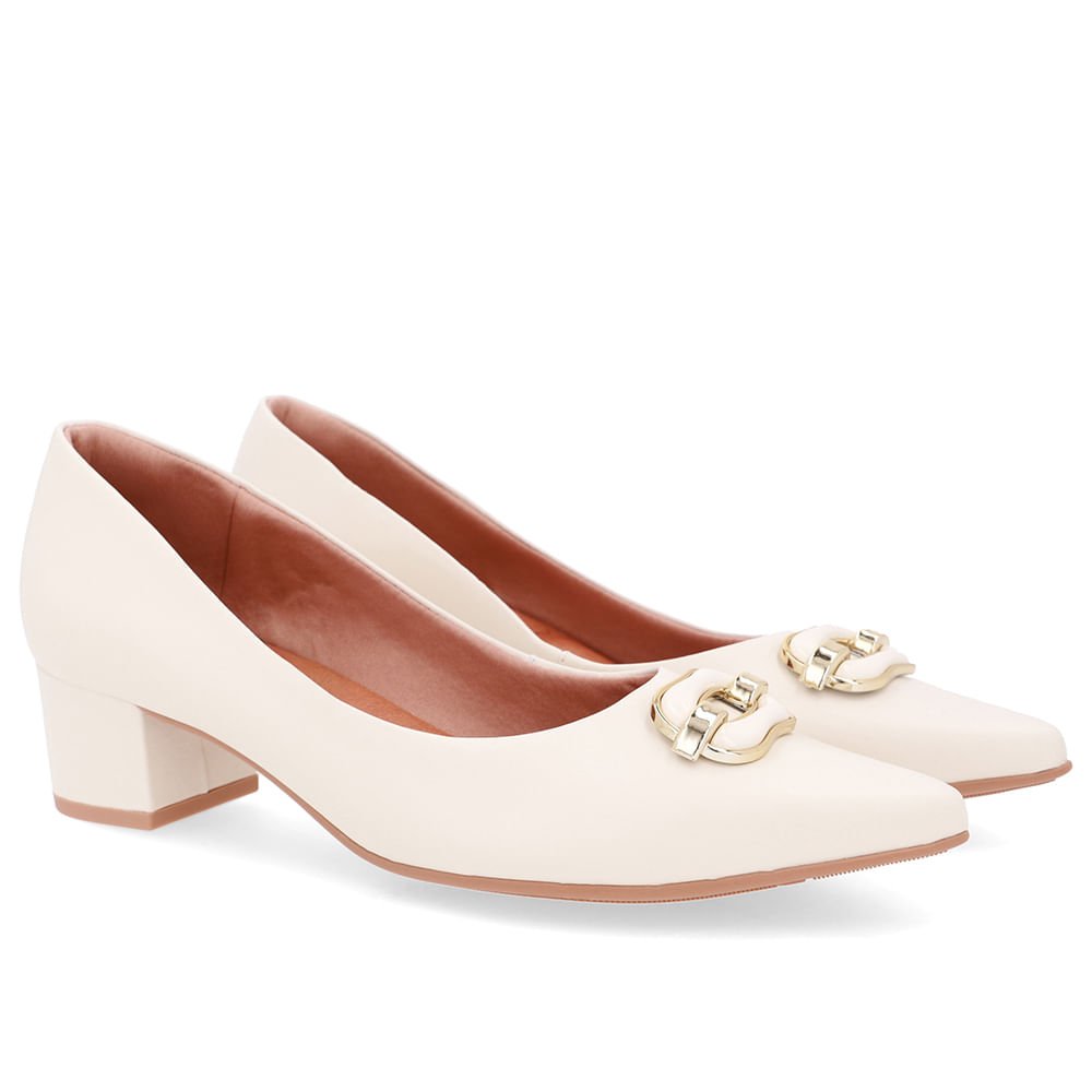 Scarpin Couro Branco Marfim Bico Fino Branco 2